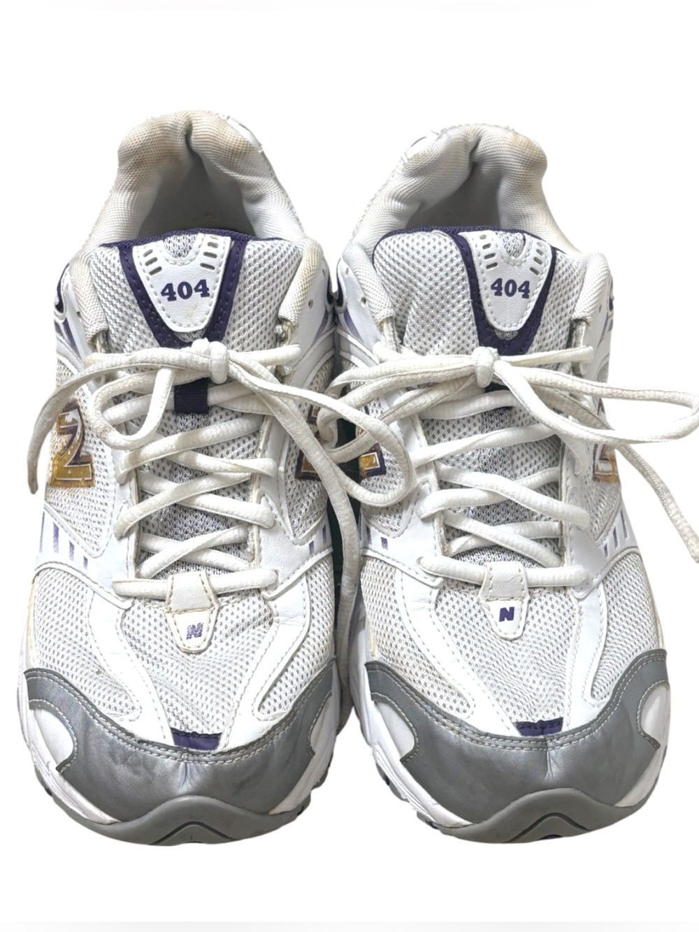 Vintage New Balance 404 Women's Running Shoes White Silver Purple Size 10.5